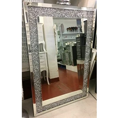 Image of Biznest 90X65Cm Medium Jewel Wall Mirror Loose Diamante Crystal Rectangular Room Decoration Ideas New Eye Catching Design