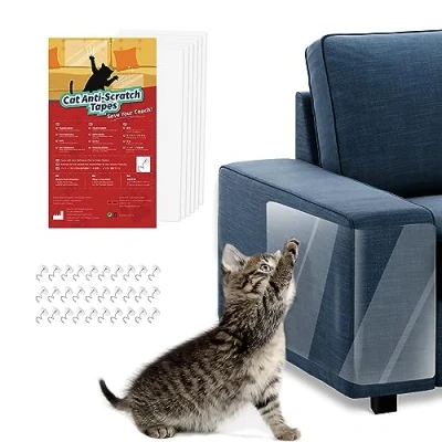 Image of VavoPaw Cat Sofa Protector, 6PCS Anti Scratch Furniture Post, Deterrent Tape with 30PCS Upholstery Pins for Cloth Couch, Doors, Not Applicable to Any Leather
