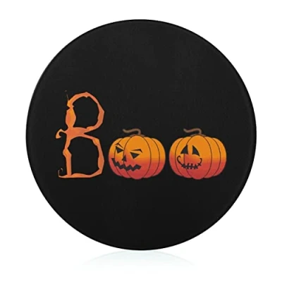 Image of Halloween Boo Pumpkin Cutting Board Tempered Glass Chopping Blocks Non Slip Mat