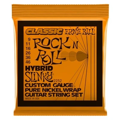 Image of Ernie Ball Hybrid Slinky Classic Rock n Roll Pure Nickel Wrap Electric Guitar Strings 9 46 Gauge