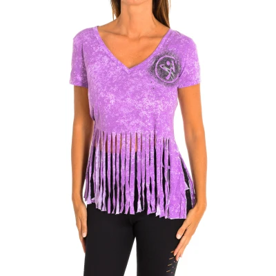 Image of Zumba Womenss short sleeved V neck sports T shirt Z1T00401 Lilac Size Large