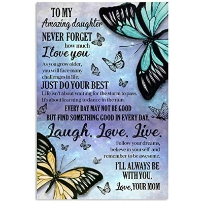 Image of BCTS To My Daughter Butterfly Poster Art Print Home Wall Decor Bedroom Living Room Garage Birthday Gift Metal Signs 12X16 inch