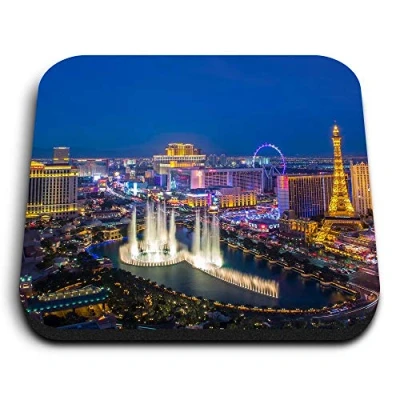 Image of 1 x Square MDF Fridge Magnet Las Vegas Strip USA America 3416