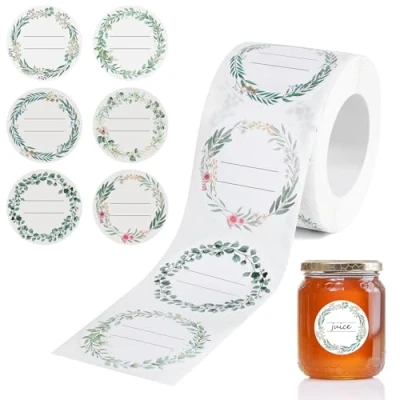 Image of Romon Self Adhesive Labels, Pack of 200 Labels for Labelling, School Stickers Round Jam Jars, Jam, Bottles, Bags Stickers, 5 cm