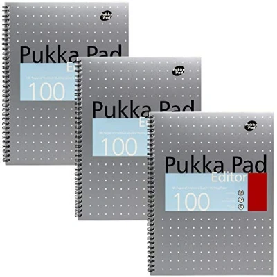 Image of Pukka Pad, A4+ Metallic Editor Pad 3 Pack Wirebound Notebook with 8mm Lines and 80GSM Paper 100 Pages