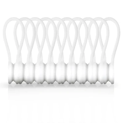 Image of 10 Pieces Magnetic Cable Ties, Xrkuu White Reusable Organisers Silicone Clips Cord Organiser Straps for Organizing and Bundling Wires, Earphone Cable, Cords, Charger
