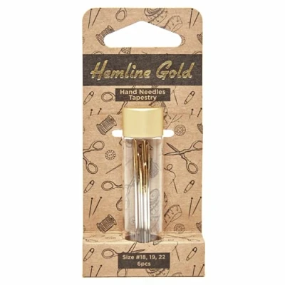 Image of Hemline Gold Hand Sewing Needles: Premium: Tapestry: Sizes 18 22: 6 Pieces