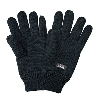 Image of . NEW THINSULATETM 3MTM KNITTED WARM GLOVES WINTER WOOLY ACRYLIC MITTS (Black)