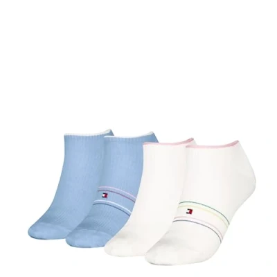 Image of Tommy Hilfiger Women Sneaker Shine 4 PACK Socks, Women&#039;s, Size: 2.5 5, Whit/light blue