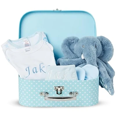 Image of Baby Box Shop Personalised Gifts Set for Boy, Perfect Shower &amp; Christenings Create Special Essentials Newborn Boy with Comforter in Cute Case