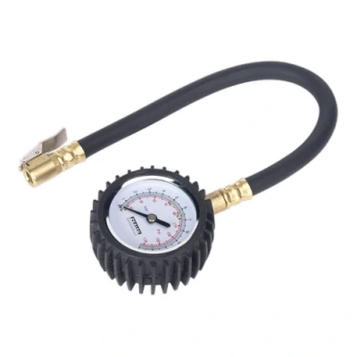 Image of Sealey Tyre Pressure Gauge with Clip On Chuck 0 7bar(0 100psi)