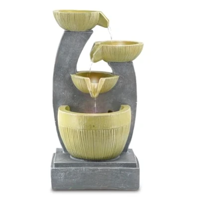 Image of GEEZY Garden Water Feature LED Fountain Indoor/Outdoor Cascading Freestanding Polyresin Statue Lights &amp; Decoration (3 Tier Bowls Fountain)