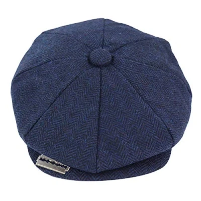 Image of TruClothing Mens Tweed Newsboy Cap Blinder Baker Boy Razor Flat Grandad Hat 8 Panel Blue XL