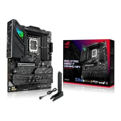 Image of ASUS ROG Strix B860 F Gaming WiFi ATX motherboard, Advanced AI PC ready, 16+1+2+1 power stages, DDR5 slots, PCIe 5.0, four M.2 7, Aura Sync RGB lighting