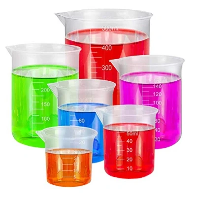 Image of BUZIFU 6 Pack Measuring Cup Labs Graduated Beakers Plastic Heat Resistant Jugs Mixing Cups Liquid Baking Cooking Lab Measure Tool, 25ml 50ml 100 ml 150ml 300ml 500ml