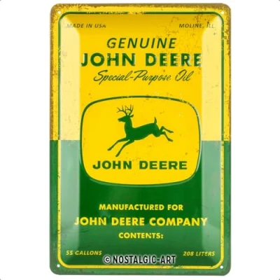 Image of Nostalgic Art John Deere Special Purpose Oil Gift Idea for Tractor Fans, Metal, Vintage Design, tin Signs Sayings, 20 x 30 cm