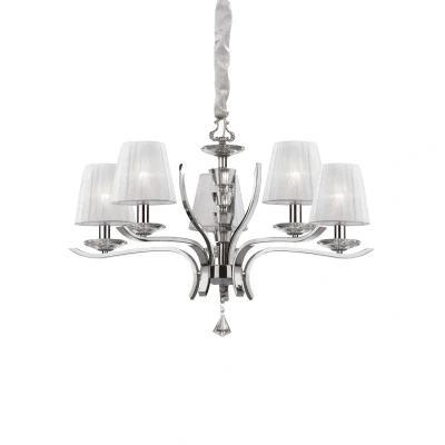 Image of Pegaso 5 Light Crystal Multi Arm Chandelier Chrome, White Finish, E14