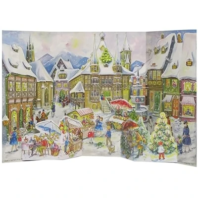 Image of 1952 Old Town Scene Freestanding Traditional Christmas Paper Advent Calendar