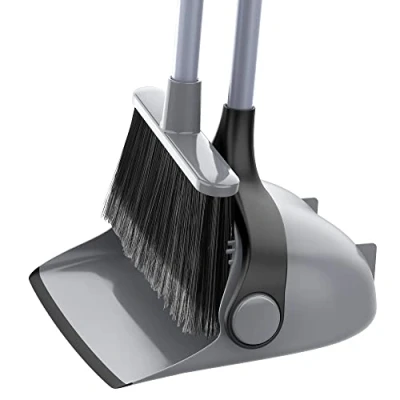 Image of MR.SIGA Broom and Dustpan Set with Long Handle, Upright Combo for Floor Cleaning, Lobby Adjustable Gray