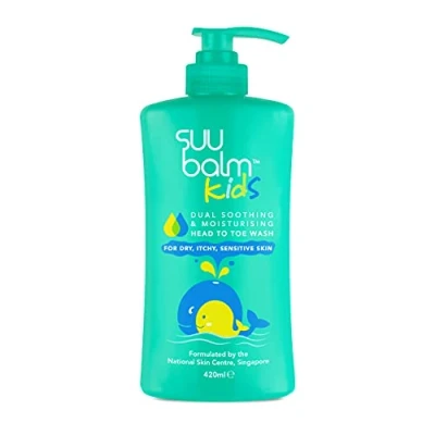 Image of Suu Balm Kids Soothing Moisturiser Cream Body Wash Eczema, Psoriasis, Dry, Sensitive Skin Treatment (420ml)