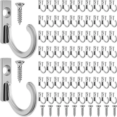Image of ZHEHAO 100 Pieces Key Hooks Jewelry Small Hanging Wall Mounted Single Hook Robe Coat and 110 Screws for Hat, Scarf, Bag (Silvery,100 Pieces)
