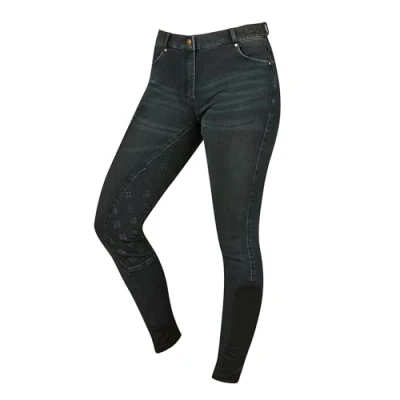 Image of Dublin Shona Full Grip Silicone Print Denim Breeches, Ash, Ladies 16/34&quot;