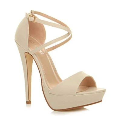 Image of Womens Ladies Platform high Heel Peeptoe Cross Over Strappy Shoes, 7 UK, Nude Suede