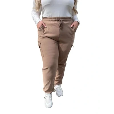 Image of Womens Plus Sized Cargo Trousers Stretch Fit Combat Style Pant Big Sizes Casual Joggers Sports Bottoms (UK, Numeric, 20, 22, Plus, Regular, Stone)