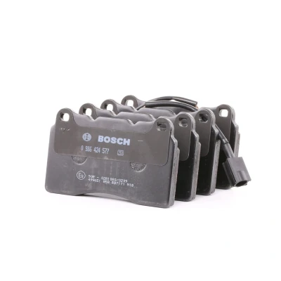 Image of 77363545, 77365266, 9951050 Brake pad set BOSCH 0 986 424 577 Low Metallic with integrated wear sensor anti squeak plate