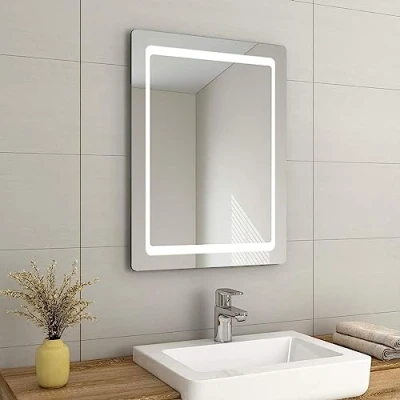 Image of EMKE 800 x 600mm LED Illuminated Bathroom Mirror with Shaver Socket Sensor Switch Demister Pad, Wall Mounted Vanity Multifunction Mirror, Energy Saving [Horizontal/Vertical]