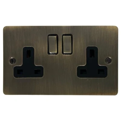 Image of G&amp;H FAB310 Flat Plate Antique Bronze 2 Gang Double 13A Switched Plug Socket