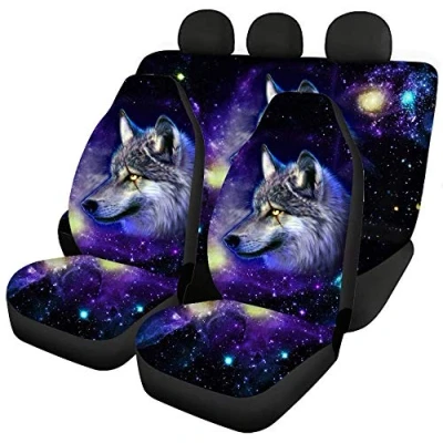 Image of Pizding Galaxy Wolf Pattern Car Seat Covers Full Set Front and Rear Split Bench Protection Cover Easy to Install Interior Accessiores for Men Universal Fit Most Cars Auto Truck Van SUV