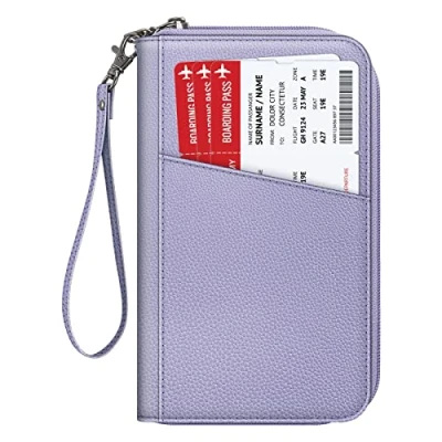 Image of FINTIE Passport Holder Travel Wallet for Family 4 6, RFID Blocking Document Organizer Clutch Bag Passports, Business Cards, Credit Boarding Passes, Lilac Purple