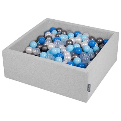 Image of KiddyMoon 90X30cm/200 Balls ∅ 7Cm / 2.75In Square Baby Foam Ball Pit Made In EU, Light Grey:Pearl/Blue/Baby Blue/Transparent/Silver
