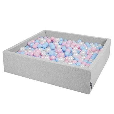 Image of KiddyMoon Soft Ball Pit Square 120X30cm/600 Balls ∅ 7Cm / 2.75In For Kids, Foam Pool Baby Playballs Children, Made In EU, Light Grey:Babyblue Powder Pink Pearl