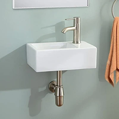 Image of 360mm Bathroom Wall Hung Cloakroom Ceramic Compact Basin Sink Right Hand