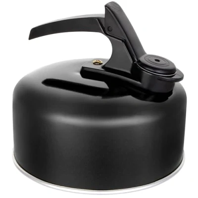 Image of 1 Litre Black Stainless Steel Whistling Stove Top Kettle, Camping Kettle with Handle, Non Induction, Lightweight &amp; Durable