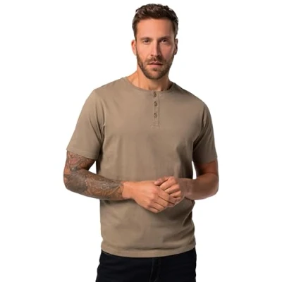 Image of JP 1880 Men&#039;s Henley, Basic, Knopfleiste, Halbarm T Shirts, Brown/Grey, 7XL