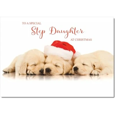 Image of doodlecards Stepdaughter Christmas Card Puppies with Santa Hat Medium Size for Plain Envelope