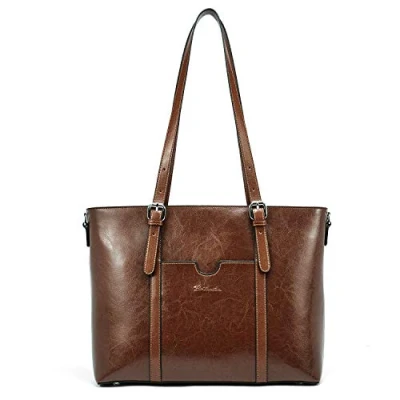 Image of BOSTANTEN Womens Genuine Leather Handbags Top Handle Bag 15.6 inch Laptop Shoulder Large Capacity Ladies Work Tote Bags Brown