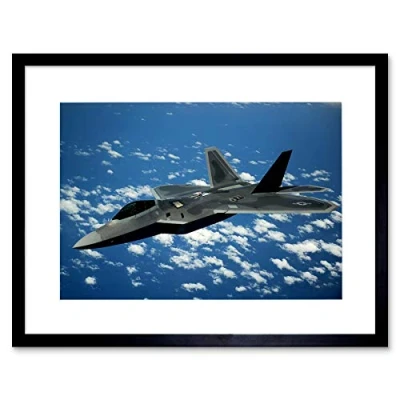 Image of Wee Blue Coo MILITARY AIR PLANE FIGHTER BOMBER JET F 22 RAPTOR FRAMED ART PRINT B12X7837