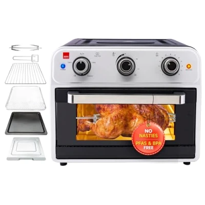 Image of Sensio Home Mega 21L Capacity Air Fryer Oven, Family Size Healthy Cooking, 1800W Multifunctional, Rotisserie Bake Broil Toast Timer, Oil Free Full Accessory Set, Stainless Steel Finish