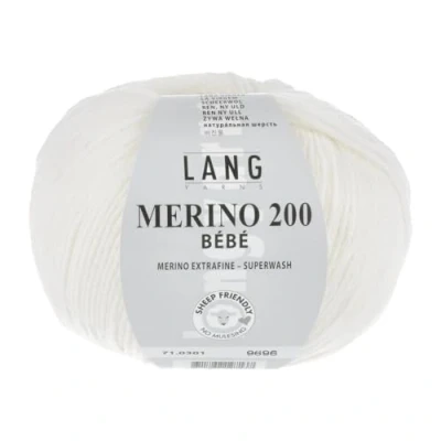 Image of LANG YARNS Merino 200 Bébé Colour: White (0301) 50 g / approx. 203 m Wool