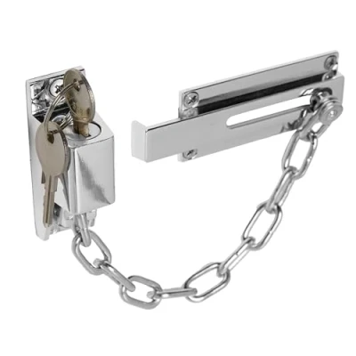 Image of XFORT Polished Chrome Locking Door Chain, Front Security Chain with External Key Unlocking Mechanism.