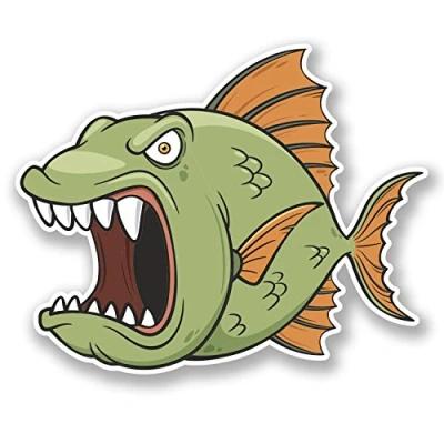 Image of 2 x Angry Fish Vinyl Sticker Decal Bike Laptop Car Helmet Fishing Fun #4743 (10cm Wide 8cm Tall)
