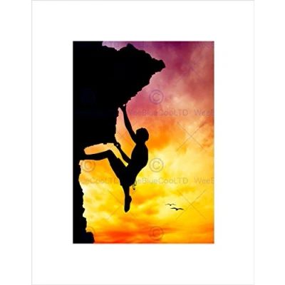 Image of Wee Blue Coo PHOTO MOCK UP SILHOUETTE SUNSET ROCK CLIMBING BLACK FRAMED ART PRINT B12X13334