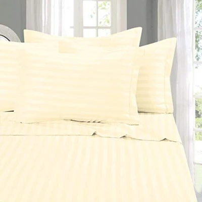 Image of Elegant Comfort Best, Softest, Coziest 6 Piece Sheet Sets! 1500 Thread Count Egyptian Quality Luxurious Wrinkle Resistant DAMASK STRIPE Bed Set, Queen, Ivory Cream