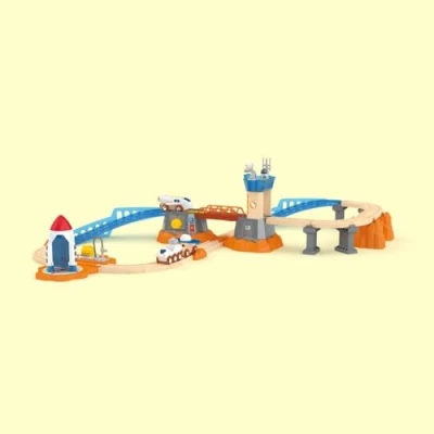 Image of Hape Mars Launch Rail Set, Space Train, Glow in the Dark Stickers, 3+ Years, Functional Pad