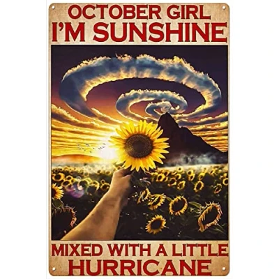 Image of Plaque October Girls Are Sunshine Wall Decor Kitchen Poster Metal Sign 8X12 Inches