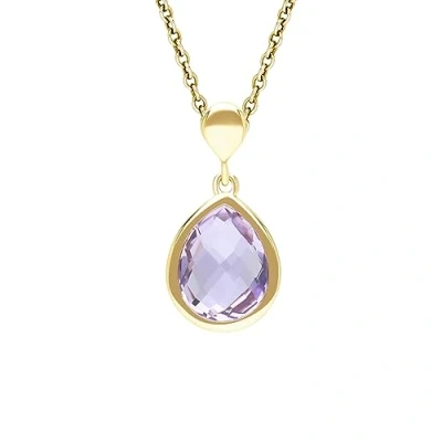 Image of Ivy Gems 9ct Yellow Gold Pineapple Cut Amethyst Pear Drop Pendant on 46cm Chain